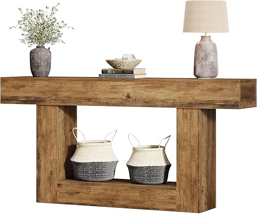 Miniatura 9 de Tribesigns Mesa consola de 63 pulgadas de largo, mesa de entrada de 2 niveles con almacenamiento, mesa de madera de granja detrás del sofá para sala