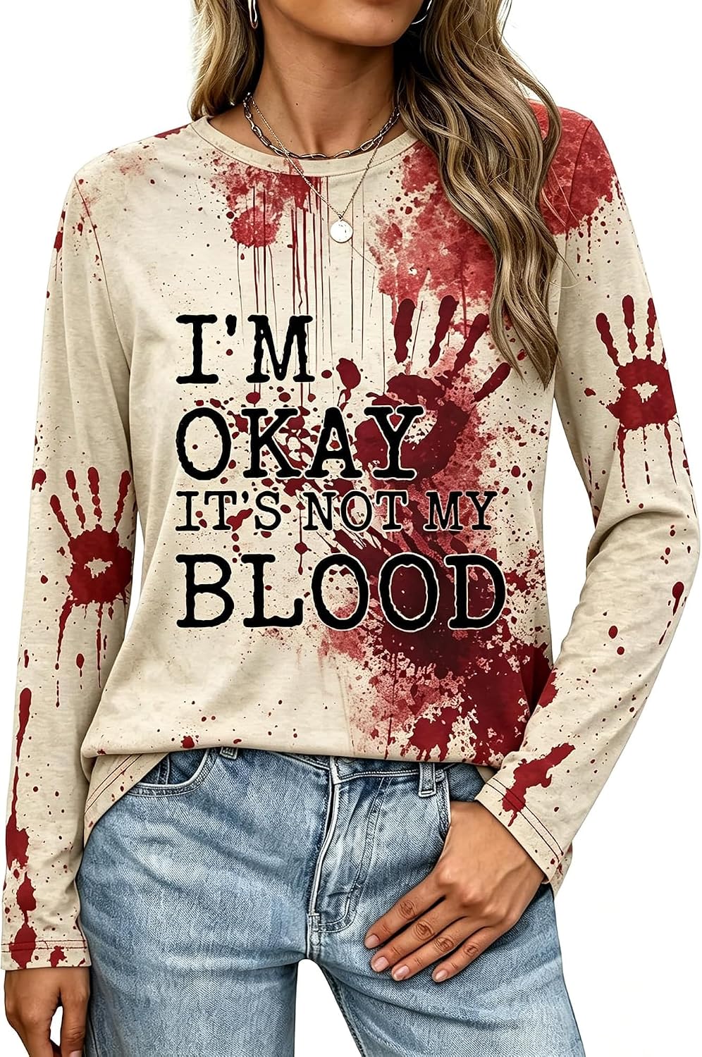 LAZYCHILD Halloween Shirts for Women Spooky Season Long Sleeve Top