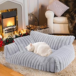 Cute Cat Couch Bed for Indoor Cats, Fluffy Pet Cat Sofa with Premium Soft