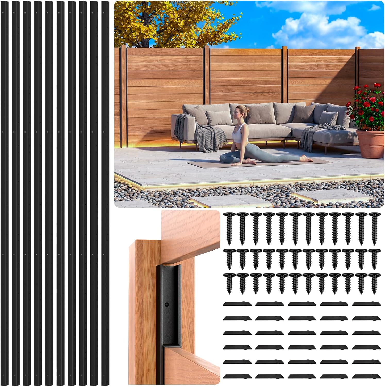 24 Pack Privacy Fence Post Spacer, Matte Black Metal Gap Alignment Tool for DIY Fence Installation