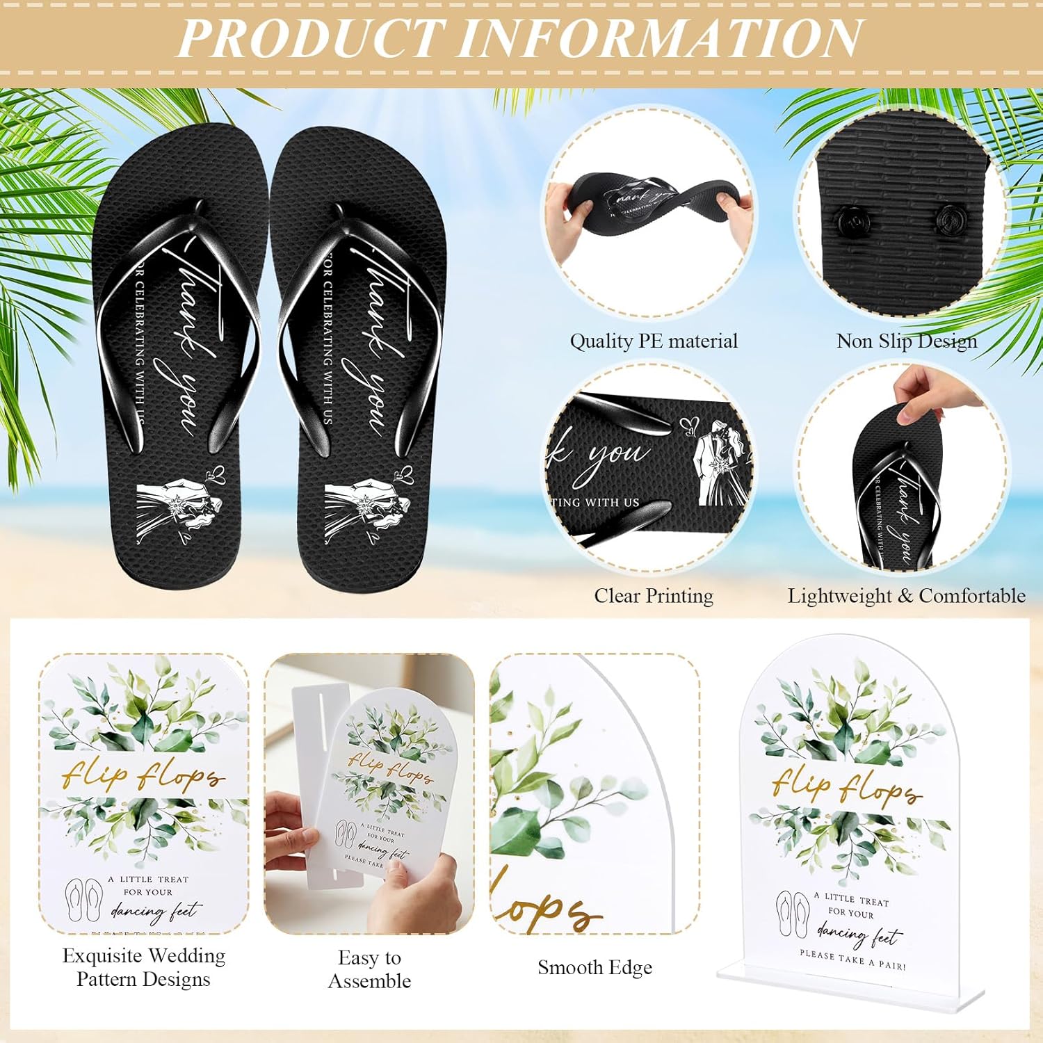 24/36 Pairs Wedding Flip Flops Bulk Wedding Reception Guest Slippers Women Sandals with Size Cards Drawstring Bags - Image 4