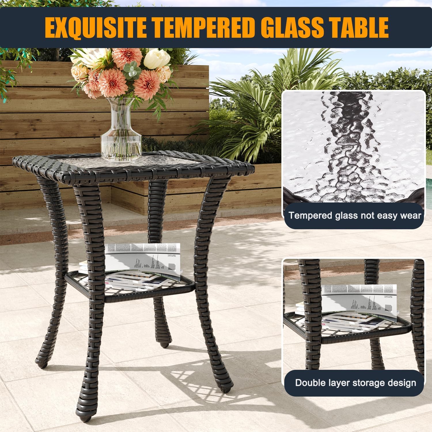 6 Pieces Outdoor Wicker Patio Swivel Rocking Chairs, All Weather Wicker Conversation Set with Side Table