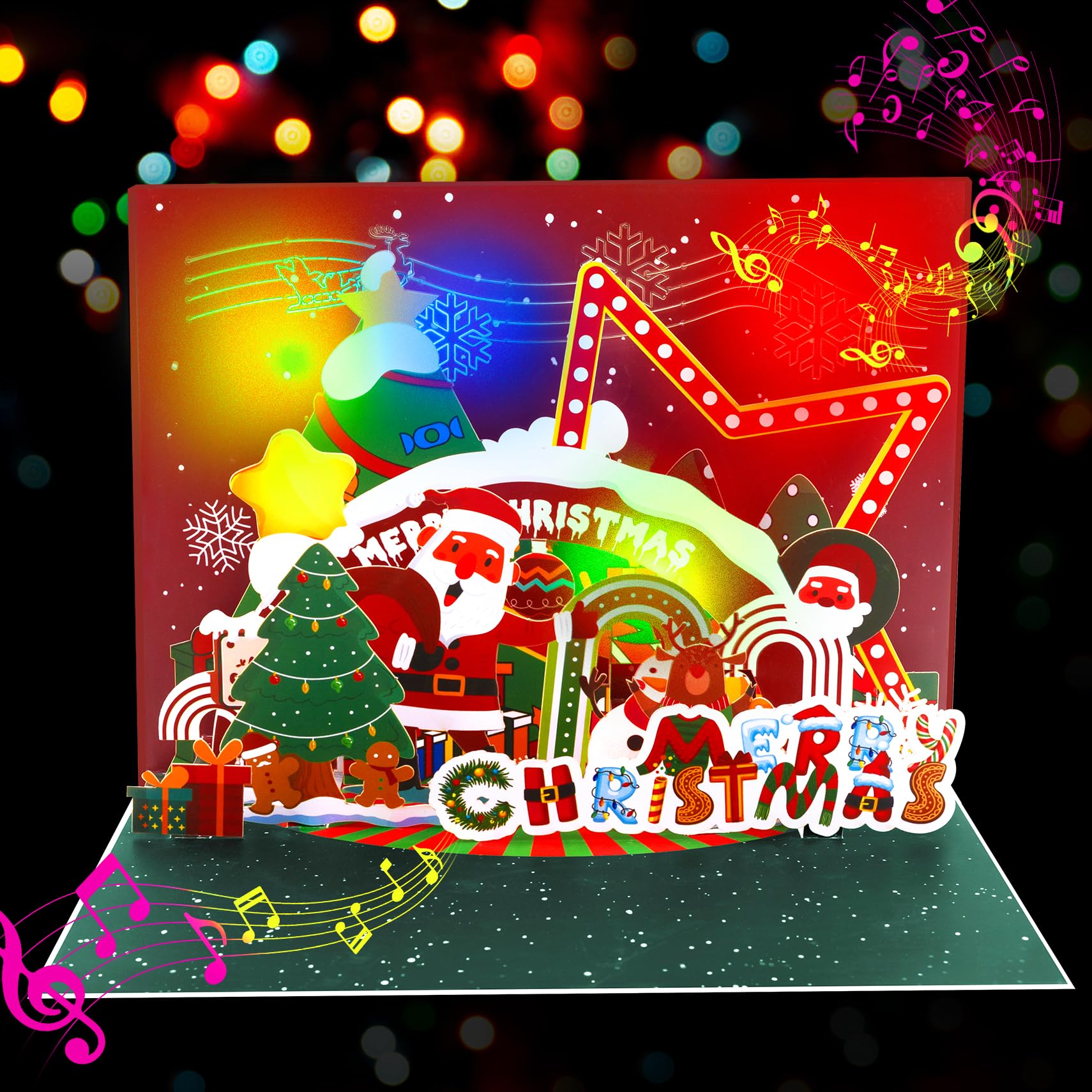 GREETING ART Musical Christmas Card, Santa Claus, Snowman, Christams Tree Pop-Up Card, 3D Holiday Greeting Cards for Men, Women
