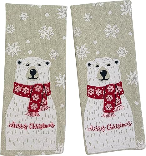 Vista 36 de Toallas de mano de cocina navideñas: ten una feliz Navidad en tejido plano y colorido estampado de flor de pascua en tejido de espiga, 100% algodón
