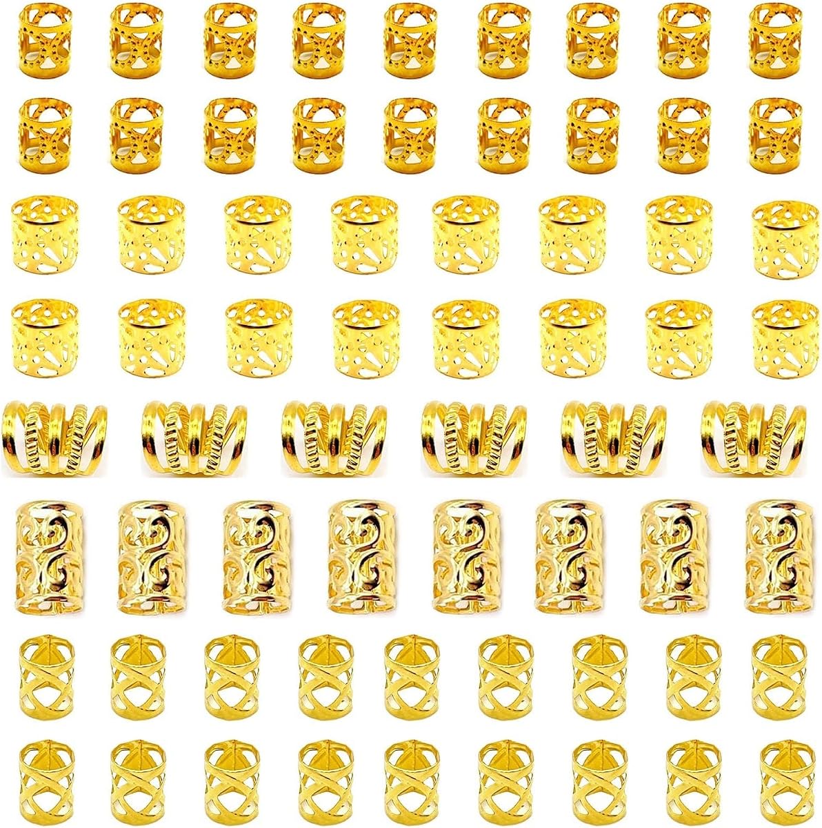 Gold Hair Jewelry Braid, Tuefuzy 100 Pcs Hair Dreadlock Accessory, Metal Gold Braids Rings Cuffs Clips for Dreadlock Accessory Jewelry Decorations
