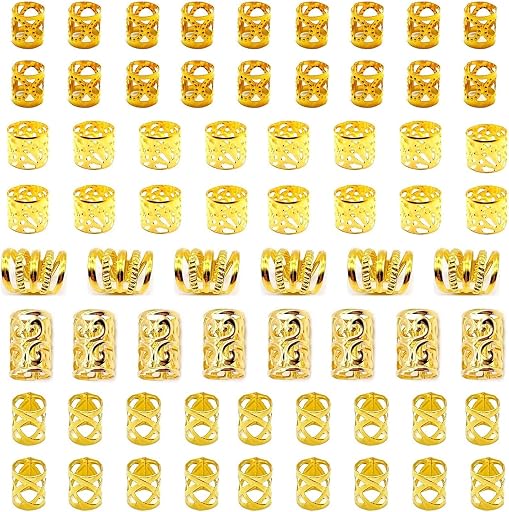 Gold Hair Jewelry Braid, Tuefuzy 100 Pcs Hair Dreadlock Accessory, Metal Gold Braids Rings Cuffs Clips for Dreadlock Accessory Jewelry Decorations