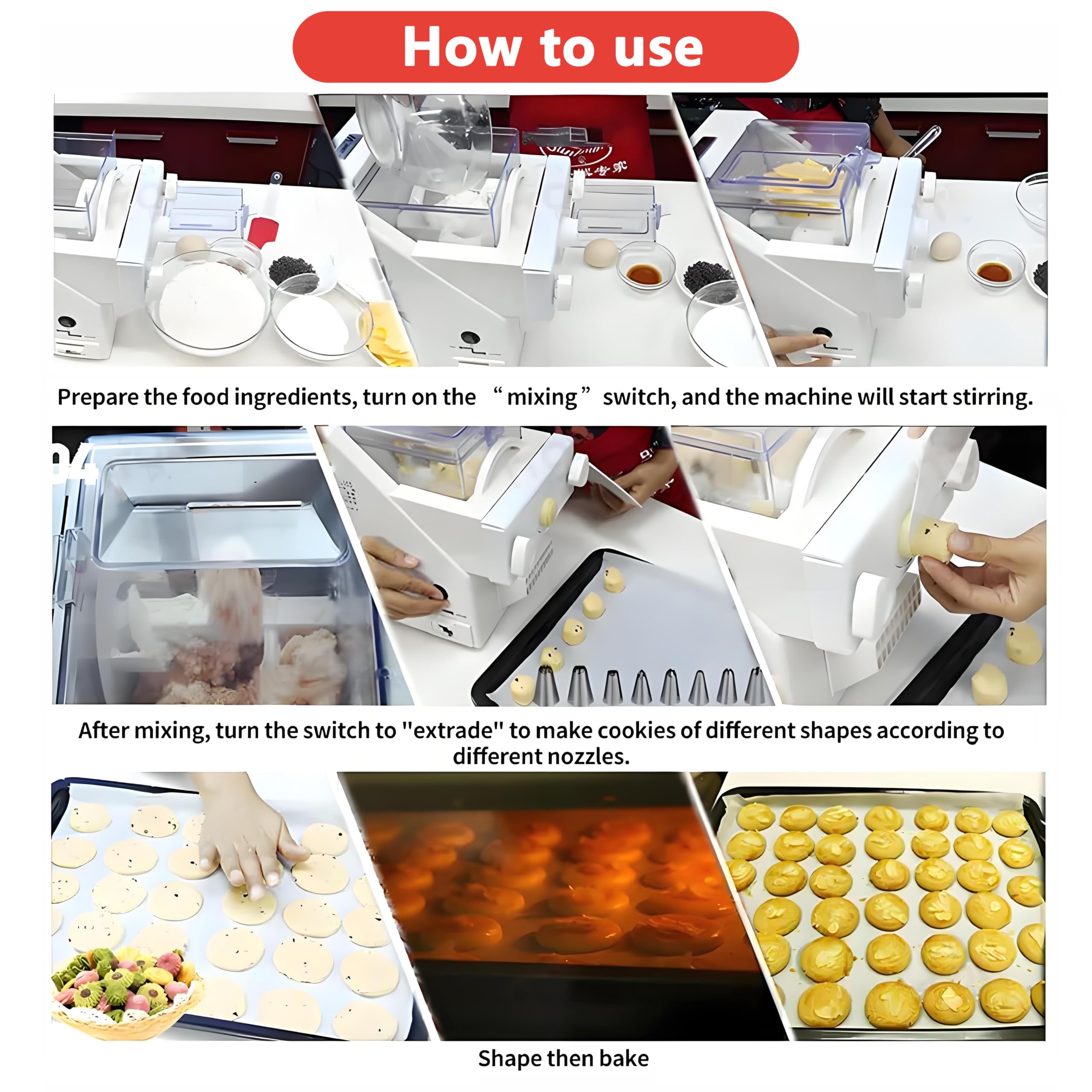 Macchina automatica per biscotti da 180 W, con ugelli intercambiabili e stampi per biscotti, per pasticceria e decorazione fai da te
