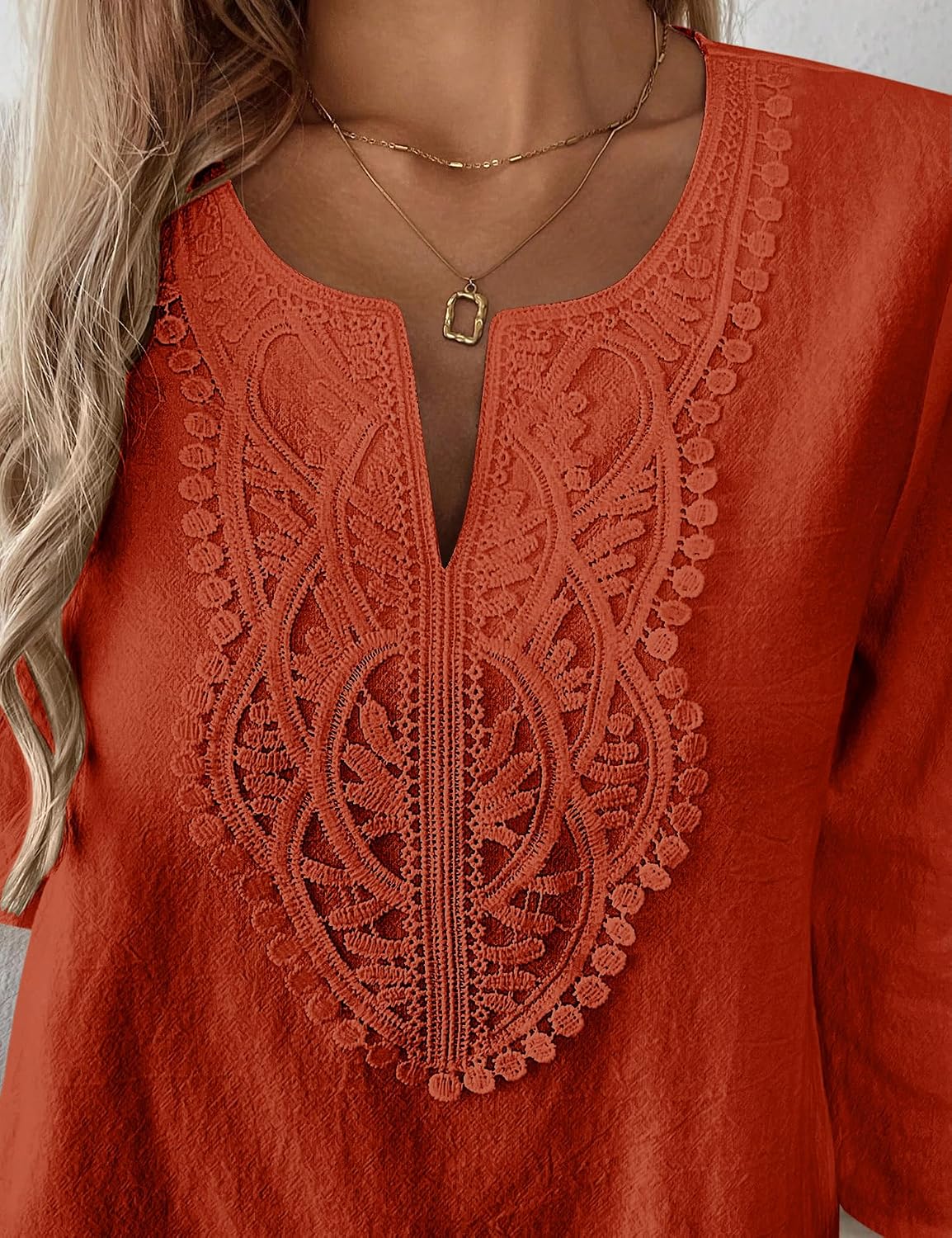 LOMON Womens 3/4 Sleeve Tops Linen Shirts Cotton Tops