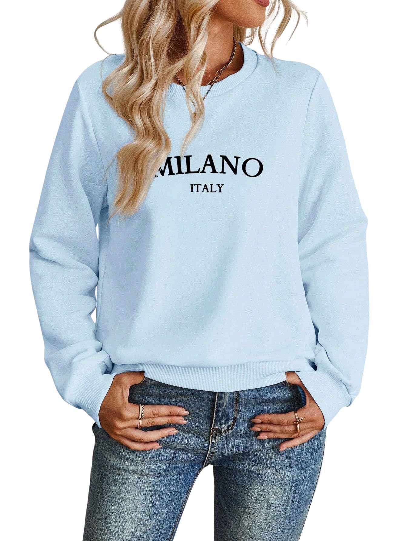 sxv style Casual Minimalist Milano Print Pattern Round Neck Long Sleeve Loose Women Sweatshirt Autumn and Winter-picture-37