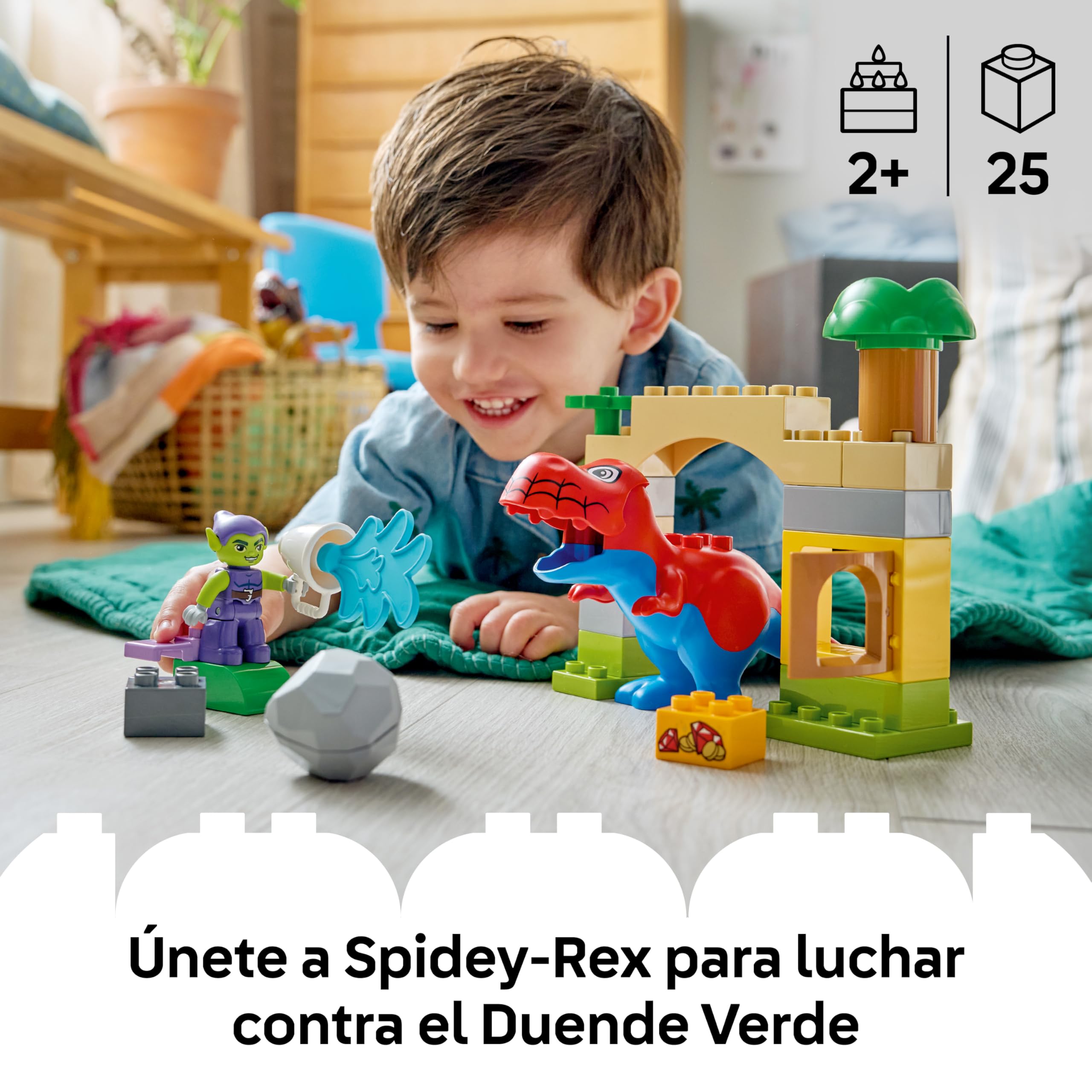 LEGO Duplo Marvel Dinosaurio Spidey-Rex vs. Duende Verde - Juego Educativo para la Motricidad Fina - 2 Figuras Inc. Spidey T. Rex - Juguete de Superhéroes - Regalo para Niños de 2+ Años - 10463