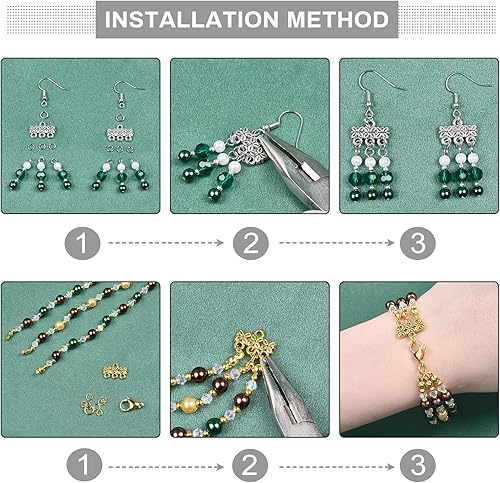 Miniatura 6 de PH PandaHall 2 colores de cierre de 3 capas, 80 piezas de componentes de araña, enlaces de aleación tibetana, pulsera de múltiples hebras, collar