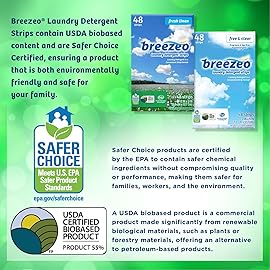 Breezeo Laundry Detergent Strips (48 strips) - Free & Clear - More Convenient than Pods, Pacs, Liquids or Powders - Great for Home, Dorm, Travel, Camping & Hand-Washing