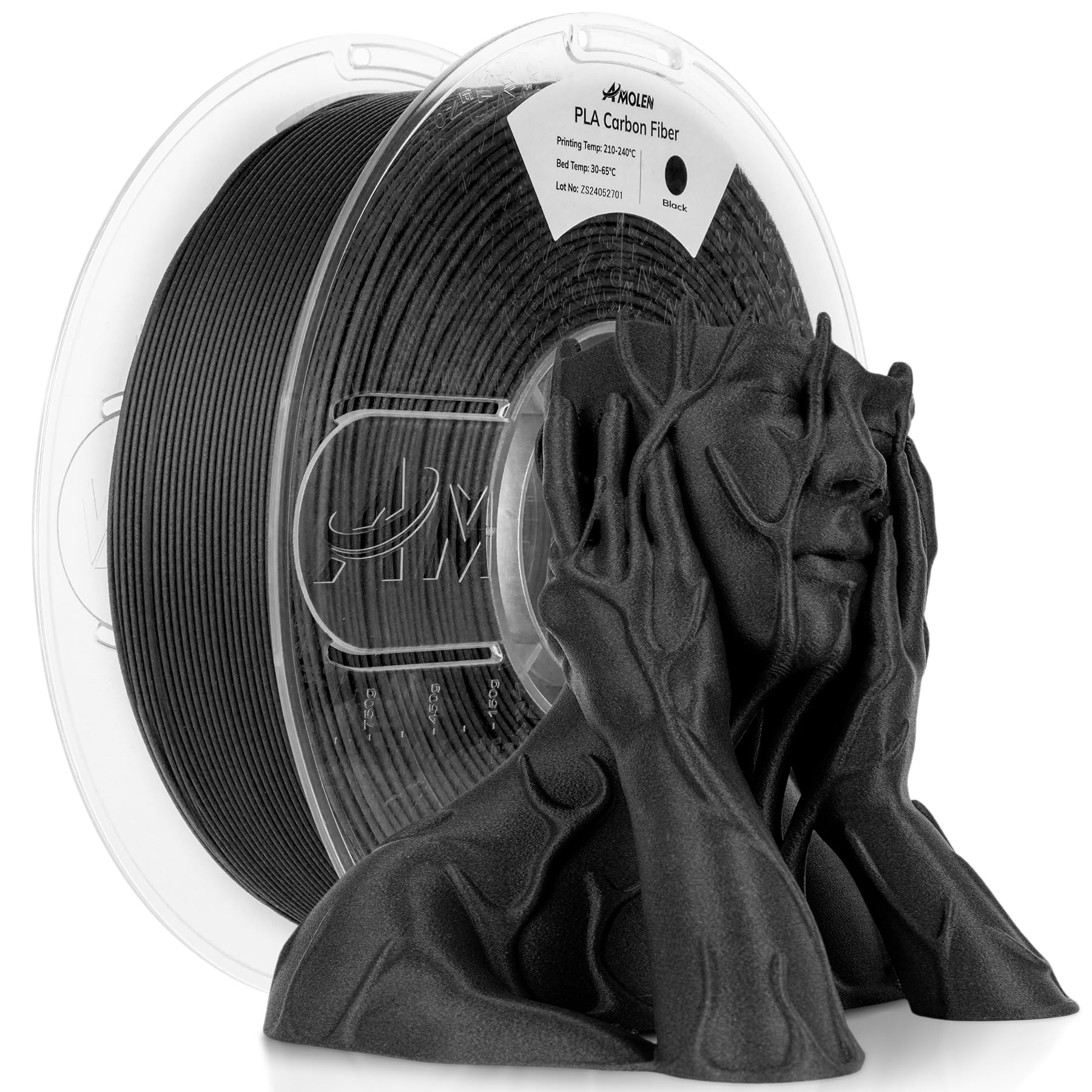 AMOLEN Carbon Fiber PLA Filament 1.75mm, Lightweight & High-Strength PLA-CF Filament, Dimensional Accuracy ± 0.02mm, 1kg(2.2lbs) Spool for 3D Printers (Black)