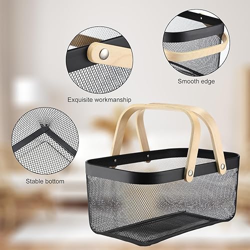 Miniatura 10 de Sadnyy 4 cestas de almacenamiento de alambre de metal con asa, cesta de cosecha de jardín, cesta duradera de frutas y verduras para organizar,