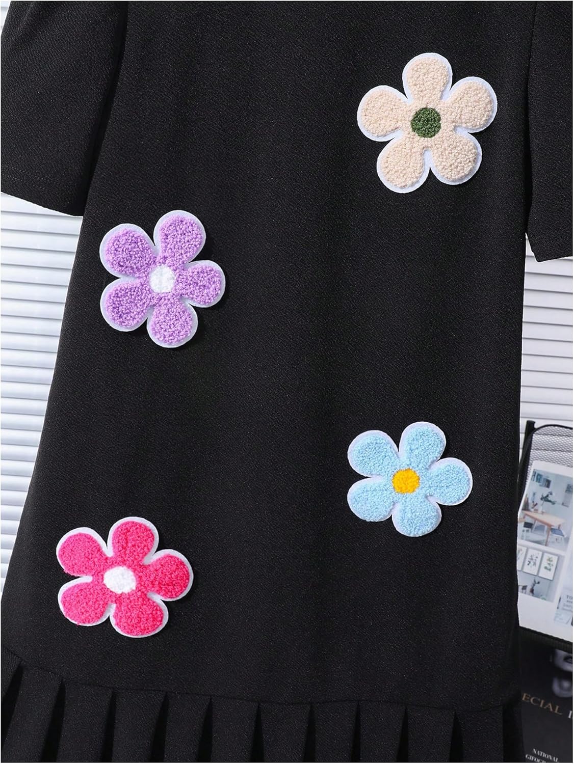 Girl's 3D Floral Summer Dress Puff Sleeve Pleated Midi Dress Vacation Beach Outfits Cute Clothes - Image 3