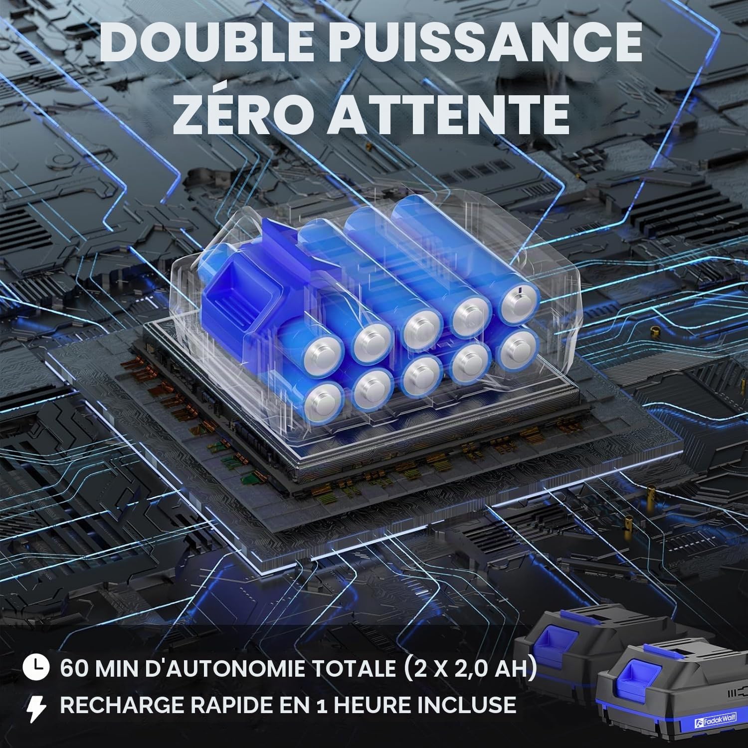 Coupe-Bordure sans Fil avec 2X 2.0Ah Batteries et Chargeur – Débroussailleuse Électrique Ultralégère 1,9kg, Largeur 30cm, 9000RPM, 3 Bobines – Idéal pour Finitions de Pelouse (Bleu Foncé)