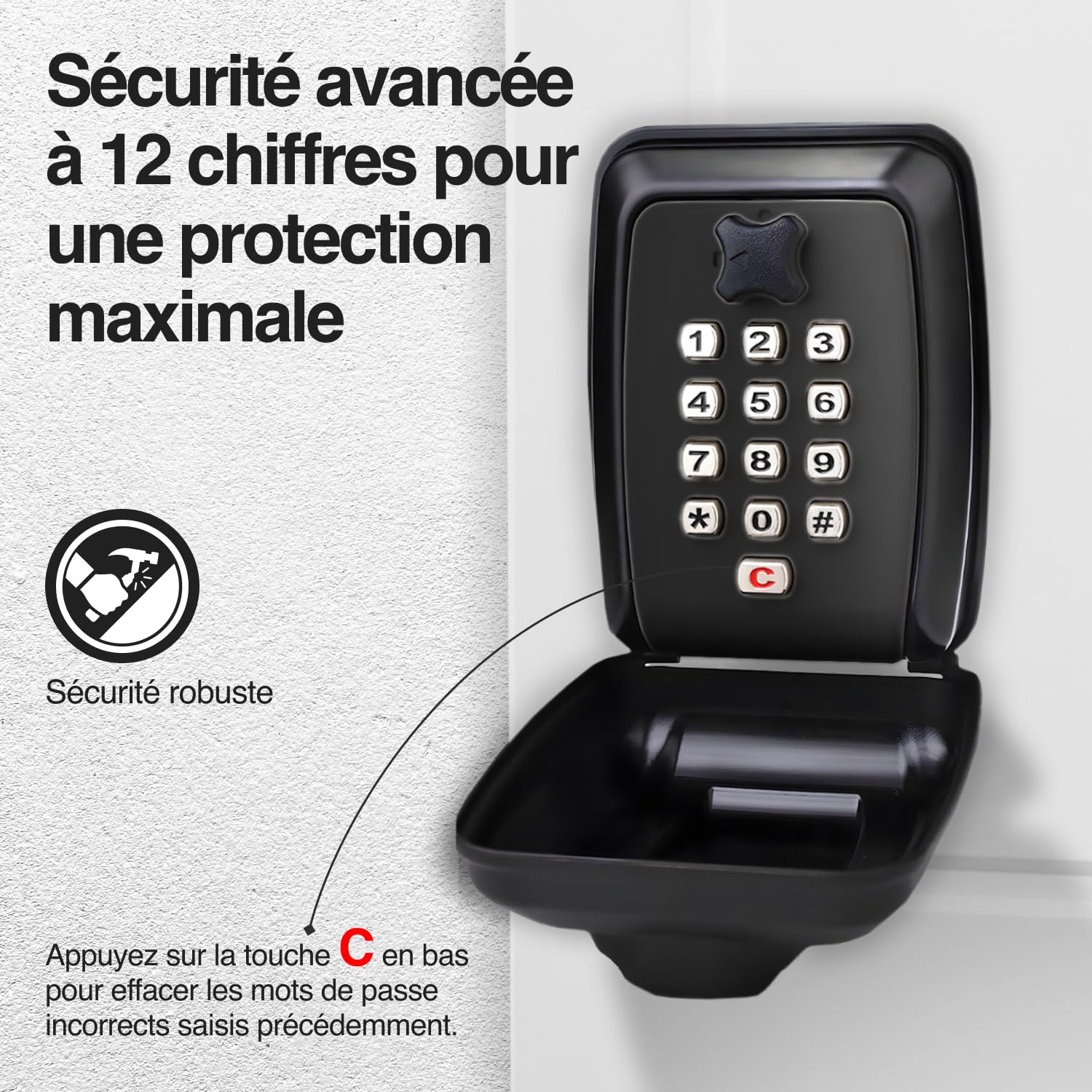 LDS® Boite à Clefs Sécurisée Extérieure – Approuvée par la Police – Coffre à Clés Étanche avec Code Réinitialisable à 12 Chiffres – Grand Rangement pour Clés de Rechange – Idéale pour Maison, Garage