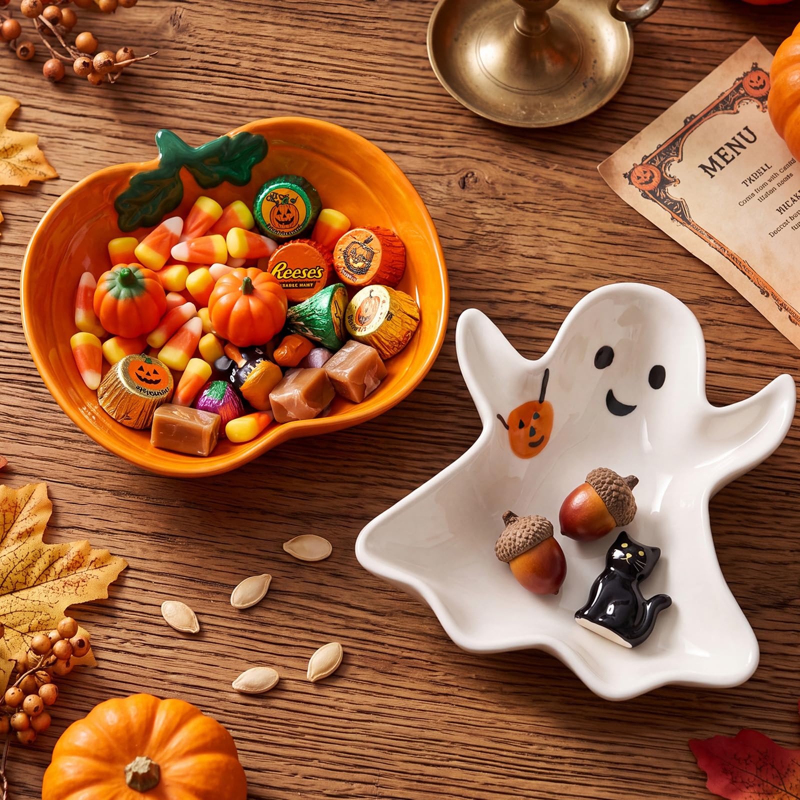 2 Pcs Halloween Candy Bowls Pumpkin Ghost Ceramic Bowls