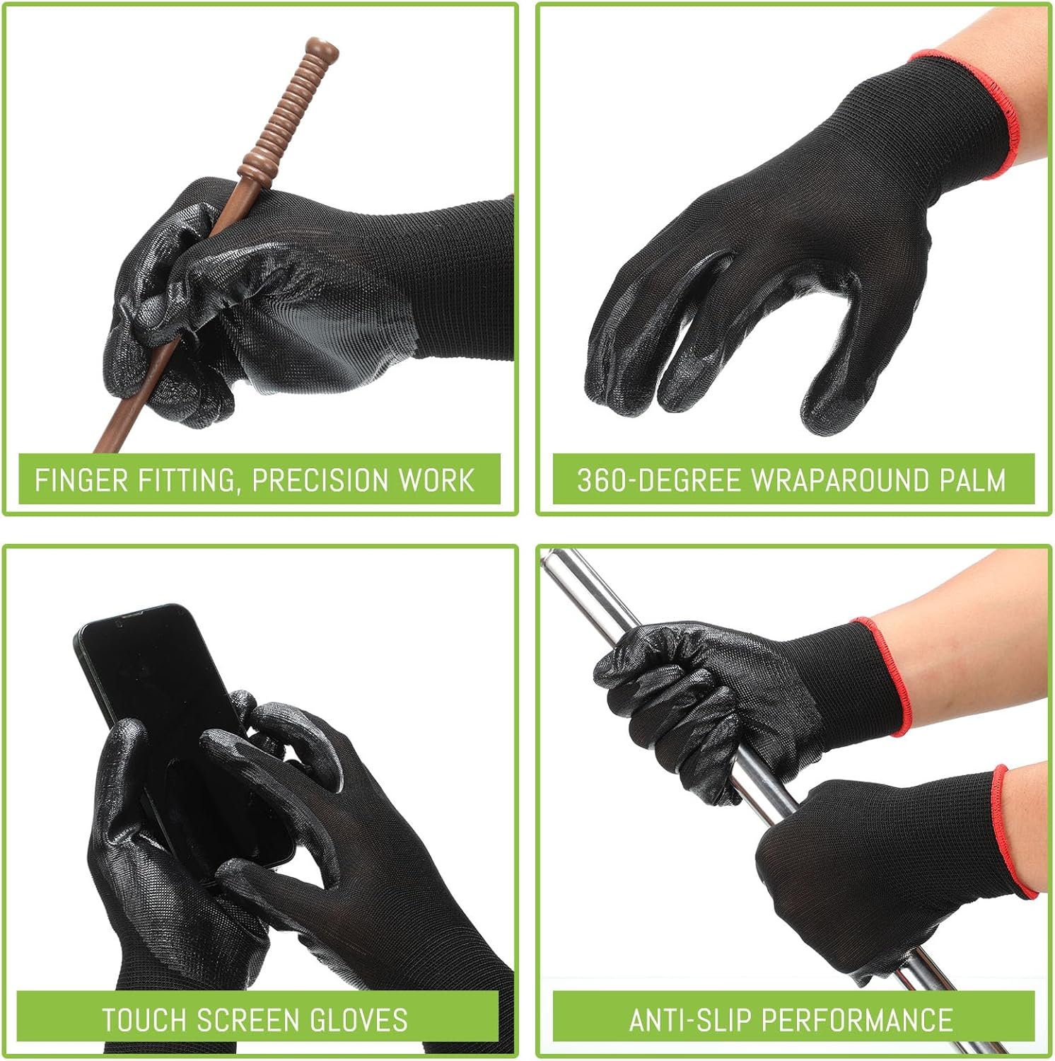 Xtinmee 50 Pair Nitrile Coated Work Gloves for Men Bulk Red Safety Work Gloves for Women Garden Grip Touch Screen Warehouse Construction Utility Mechanic