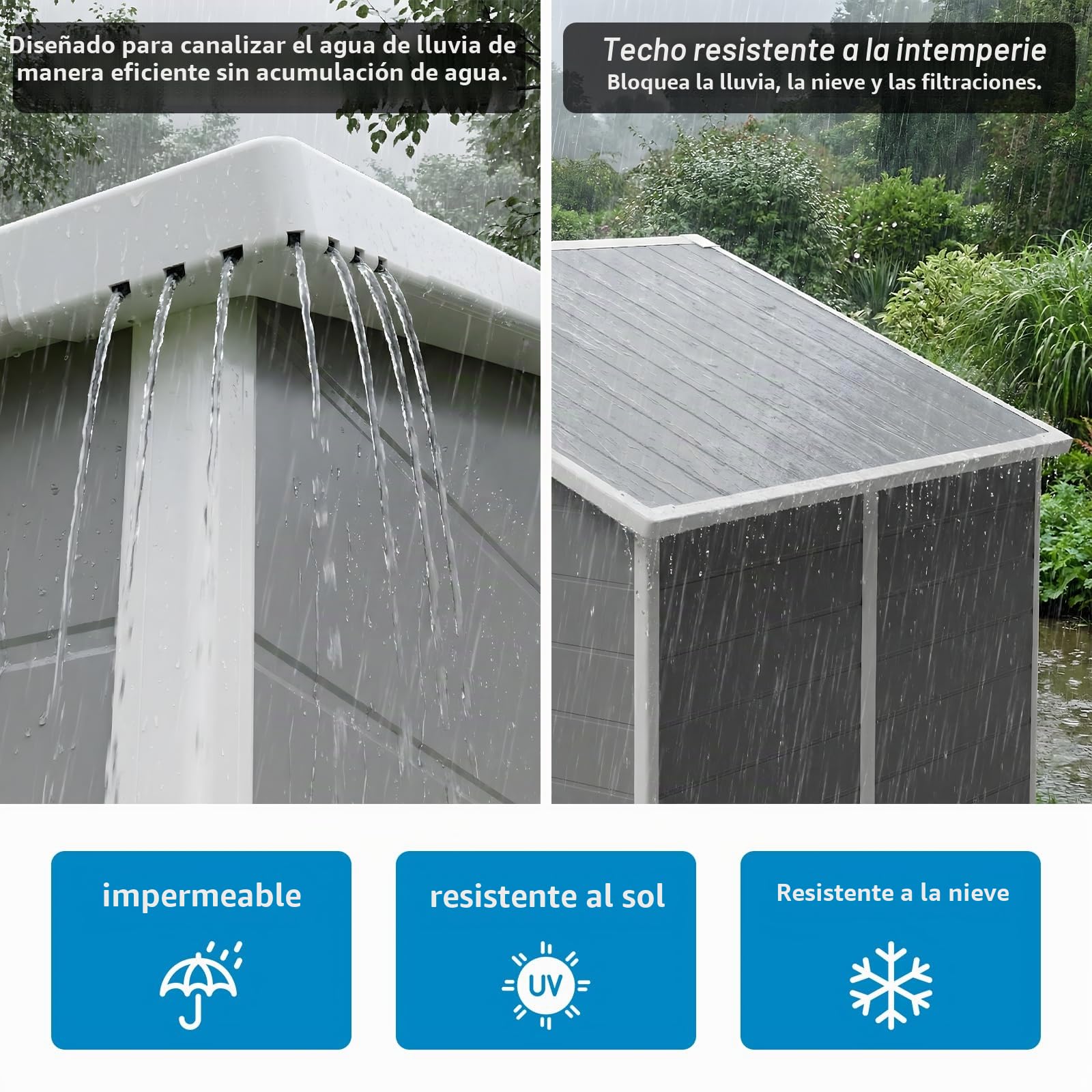 LARBANKE Caseta de Jardín Exterior 2,4×1,8m con Suelo — Cobertizo de Resina, Puerta con Cerradura, Ventilación, Impermeable, Techo Inclinado Antilluvia, Montaje en Kit, Gris