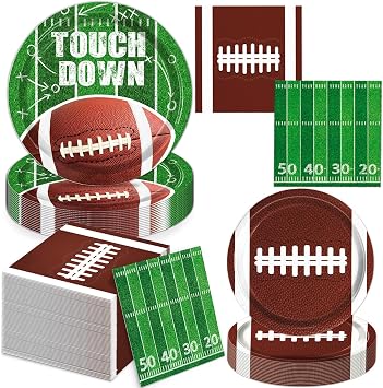 Oigco Football Plates and Napkins Touchdown Dinner Plates, Dessert Plates, Napkins for Football Birthday Game Day Tailgate Decorations, Serves 25