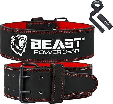 Beast Power Gear Weight Lifting Belts - Free Strap 4 Wide 10mm Thick for Weightlifting Bodybuilding Powerlifting Belt Superior Back Support Gym Belts for Men Women