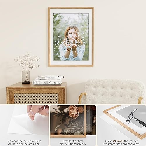 Miniatura 656 de Fun Memories Portarretratos de metal de 16 x 20 pulgadas con paspartú de 11 x 14 pulgadas, acabado de aluminio cepillado, parte delantera de vidrio