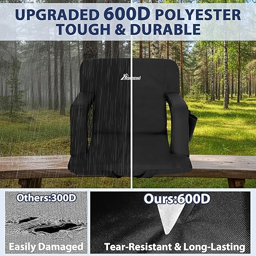 Miniatura 7 de Romswi 2 Pack Silla de estadio reclinable con mochila extra amplia y reposabrazos, 6 ángulos ajustables y ganchos ocultos, silla para tribuna con