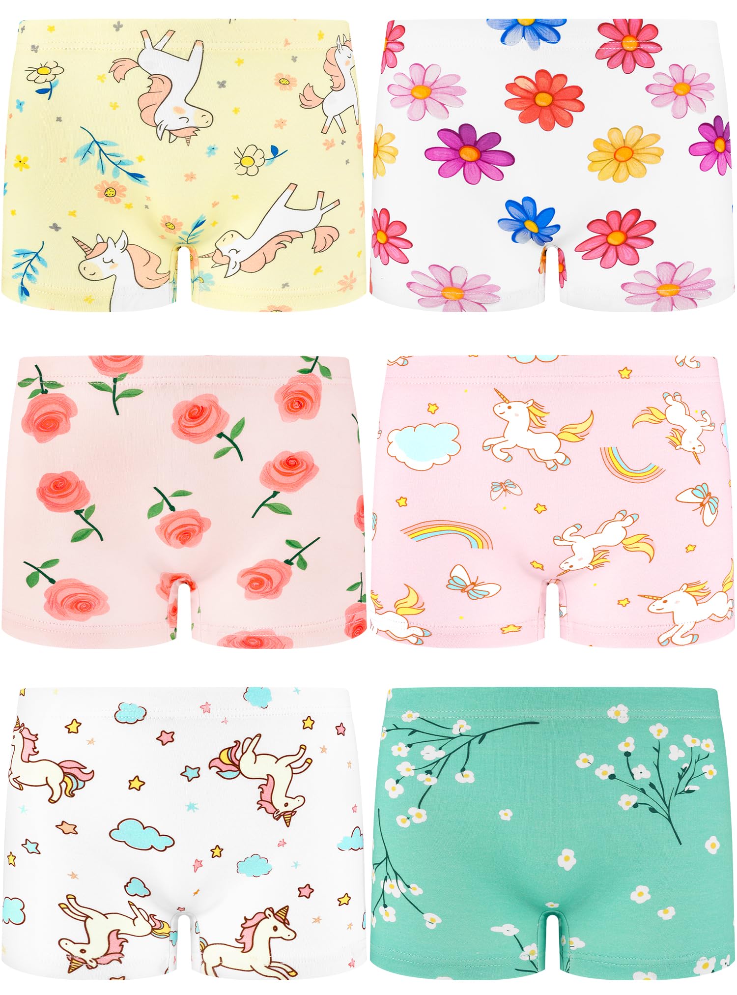 Girls Boyshorts Underwear Soft Cotton Tagless Panties for Toddlers Little Kids Comfort Breathable Briefs 6-Pack