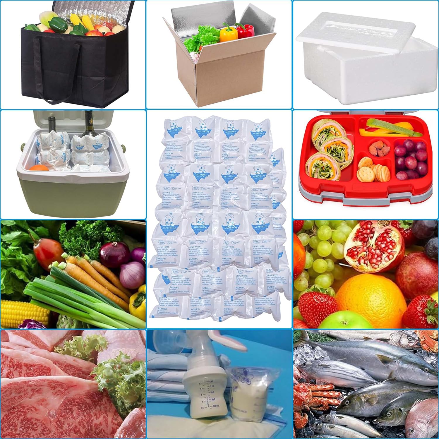 Dry Ice Pack for Shipping Frozen Food, Reusable Ice Packs for Coolers Long Lasting, Flexible Cold Packs Sheets for Lunch Box (10 Large Sheets)