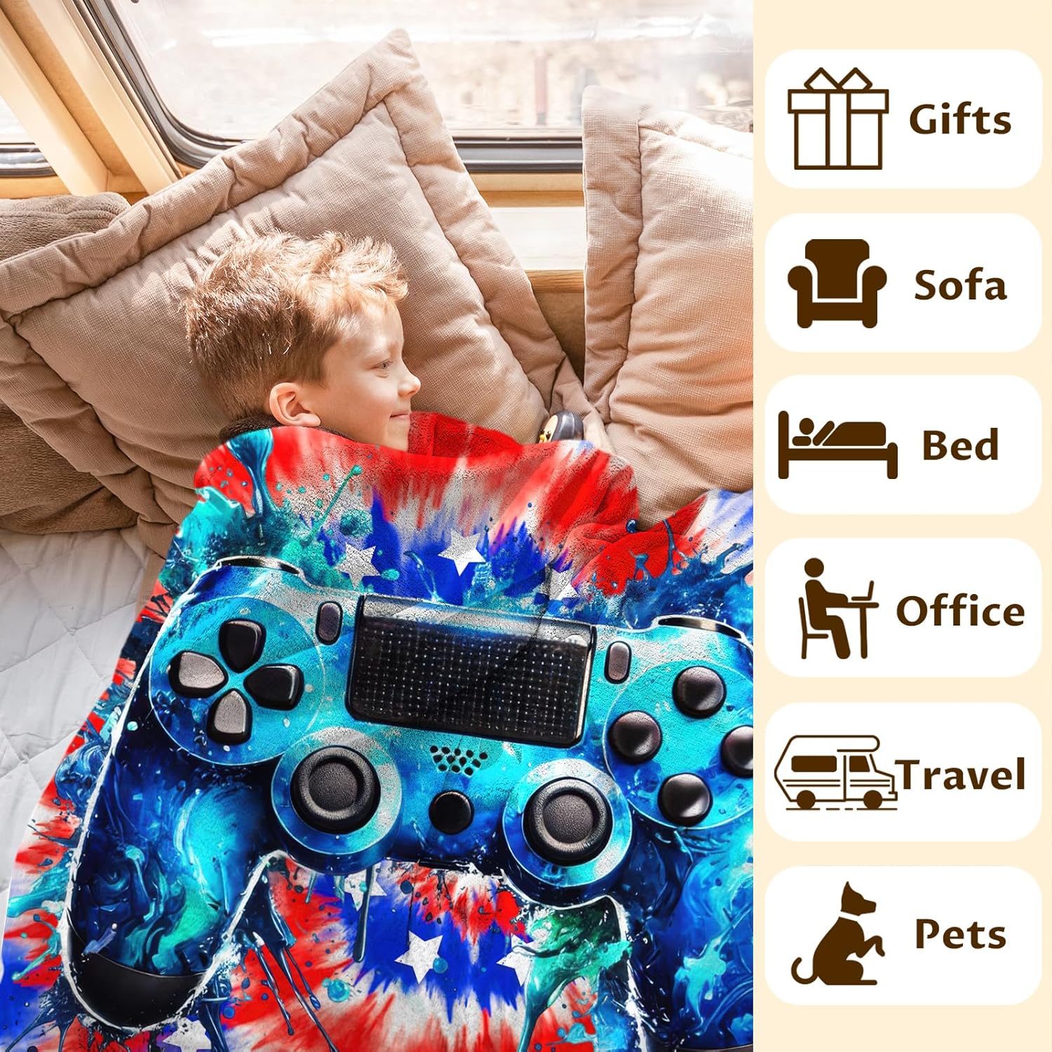 Gaming Blankets for Boys, PersonalizedBlanket for Gaming Lovers, Custom 40x50 Inches Cool Blanket Gift for Son Nephew Grandson on Chair Sofa Couch Bed Decor