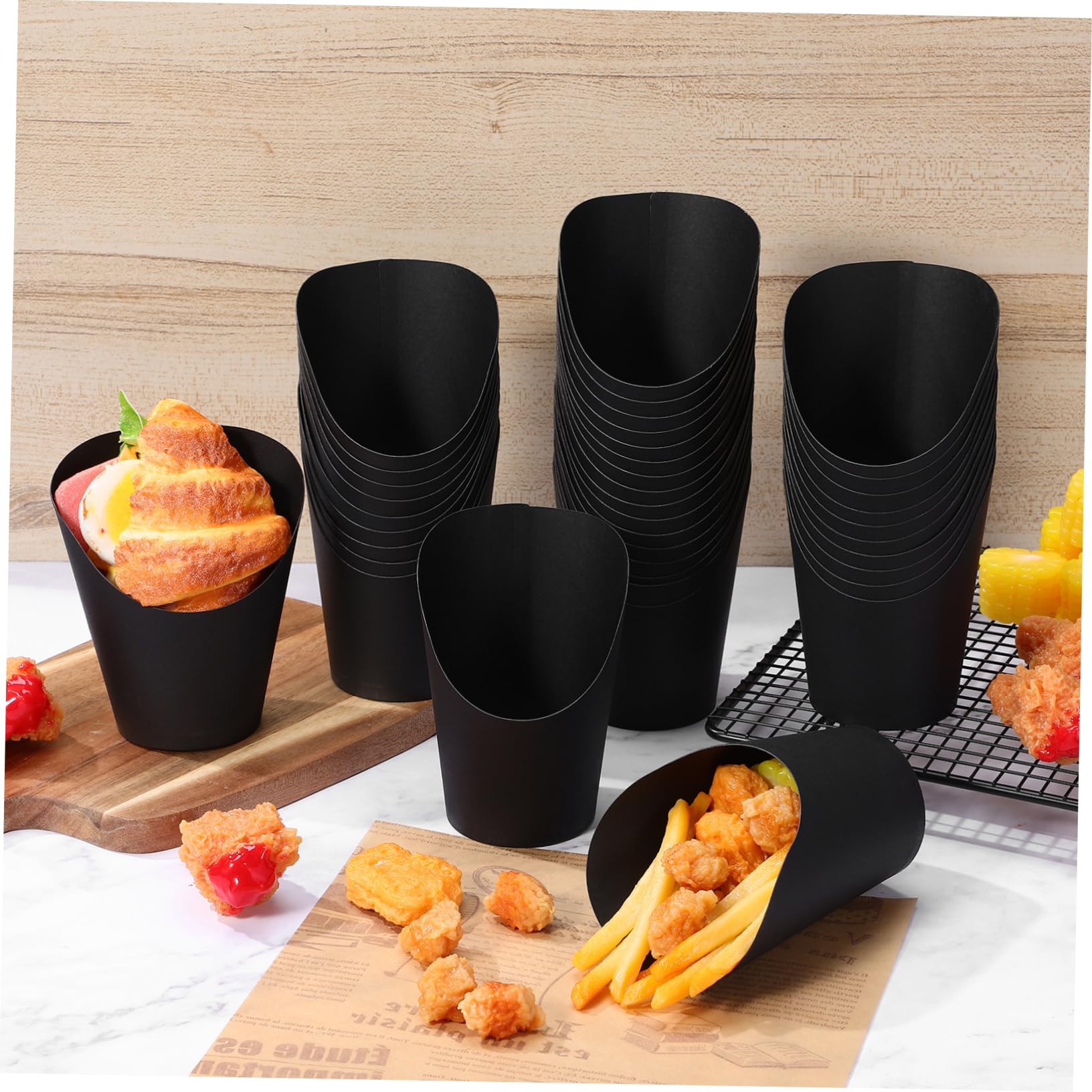 Papier Snackbecher Große Kapazität 100 Stück 14oz Schwarze mit schrägem Öffnungsdesign Einwegbecher für Food Trucks und Partys