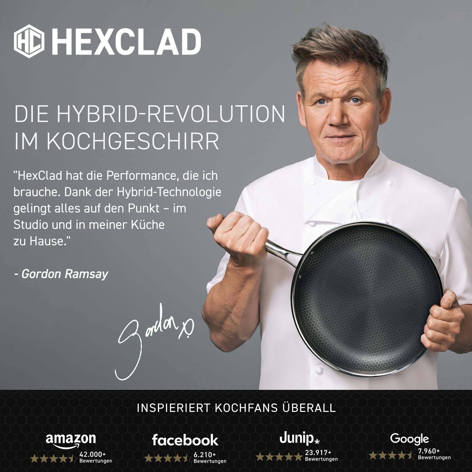 HexClad Hybrid Pfannenset 7-teilig mit Deckeln & Wok – Edelstahlpfannen mit Wabenstruktur – Antihaftbeschichtete Bratpfannen für alle Herdarten, auch Induktion – Backofen- und spülmaschinenfest