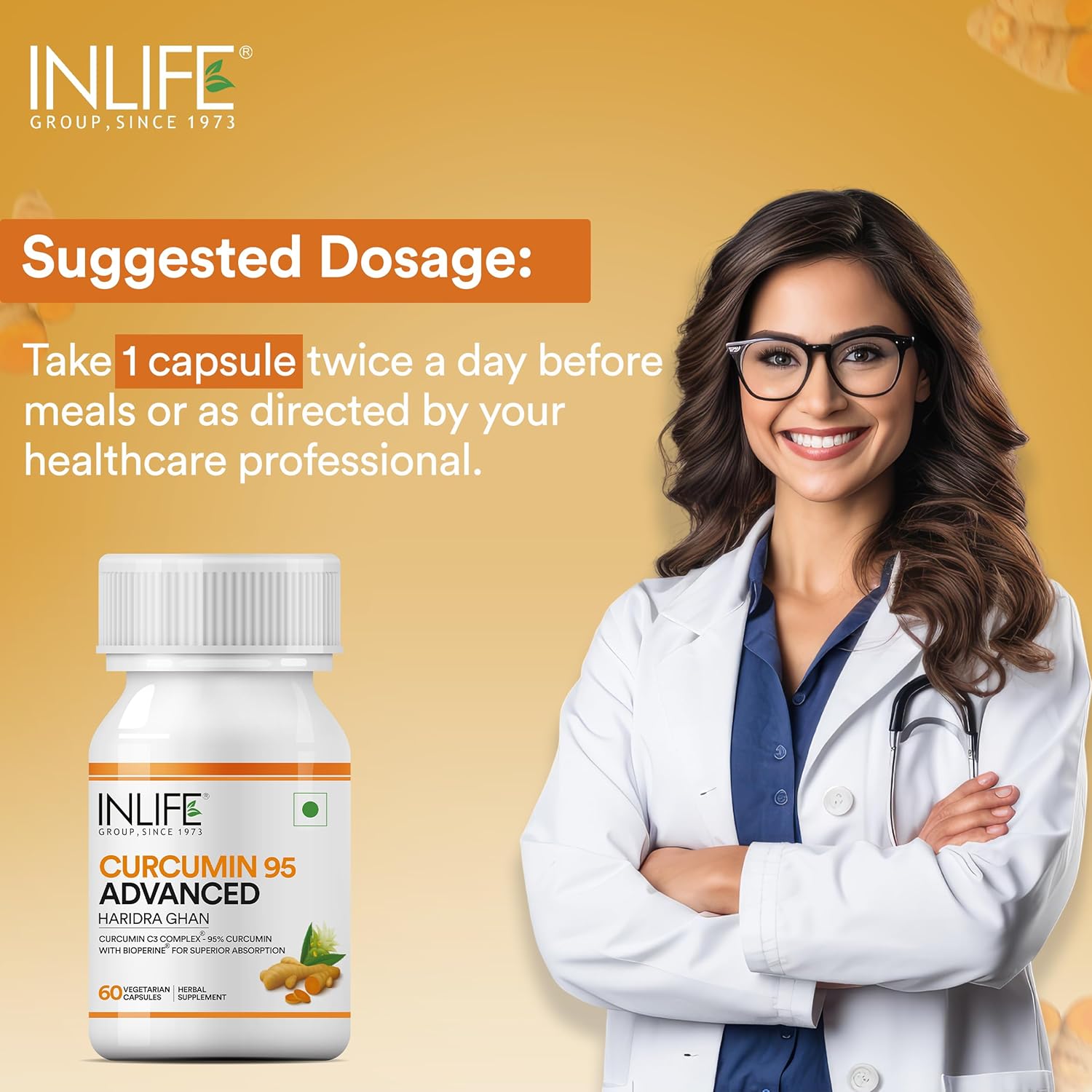 Inlife Curcumin C3 Complex (95% curcuminoids) with 500 mg of turmeric bioperin (Pipperin) Extract Supplement 5 mg - 60 Capsule (Pack of 1 Pack) Inlife Curcumin C3 Complex (95% curcuminoids) with 500 mg of turmeric bioperin (Pipperin) Extract Supplement 5 mg - 60 Capsule (Pack of 1 Pack)