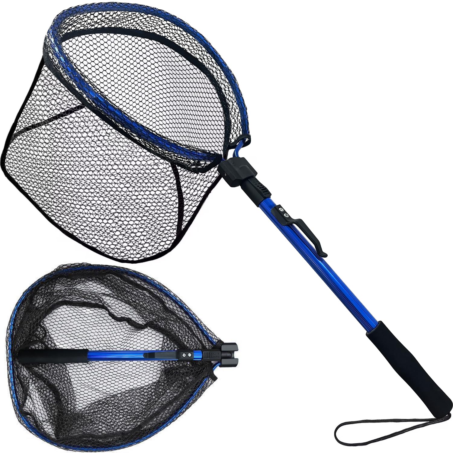 LBW Collapsible Fishing Net with Handle, Folding Kayak Net for Freshwater or Saltwater, Trout Catfish Bass Compact Rubber Landing Net