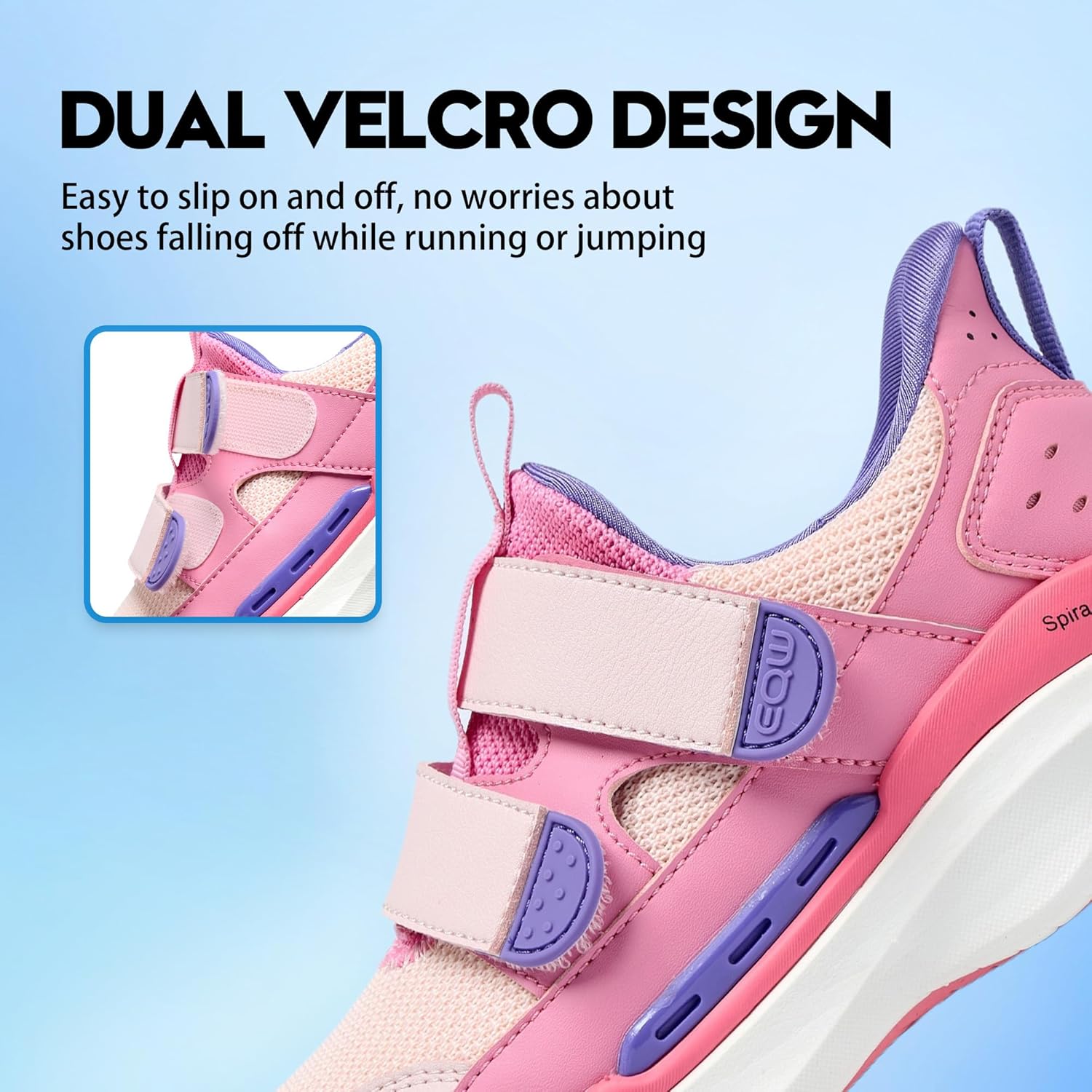 EQW Kids Wide Toe Box Shoes for Boys Girls, Arch Support Wide Width Walking Running Sneakers, Non-Slip Dual-Layer Cushion Hook and Loop Shoes for Little Kid Big Kid