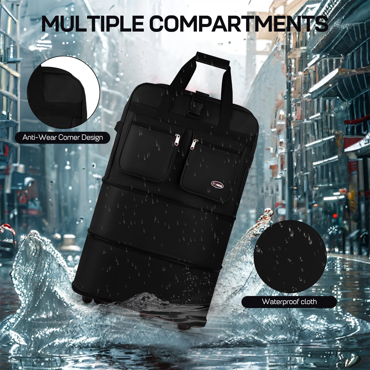 30''36''40''Rolling Wheeled Duffel Bag Suitcases with Wheels Expandable Foldable Luggage Bag Rolling Travel Bag Duffel Bag for Men Women#40-Black,40