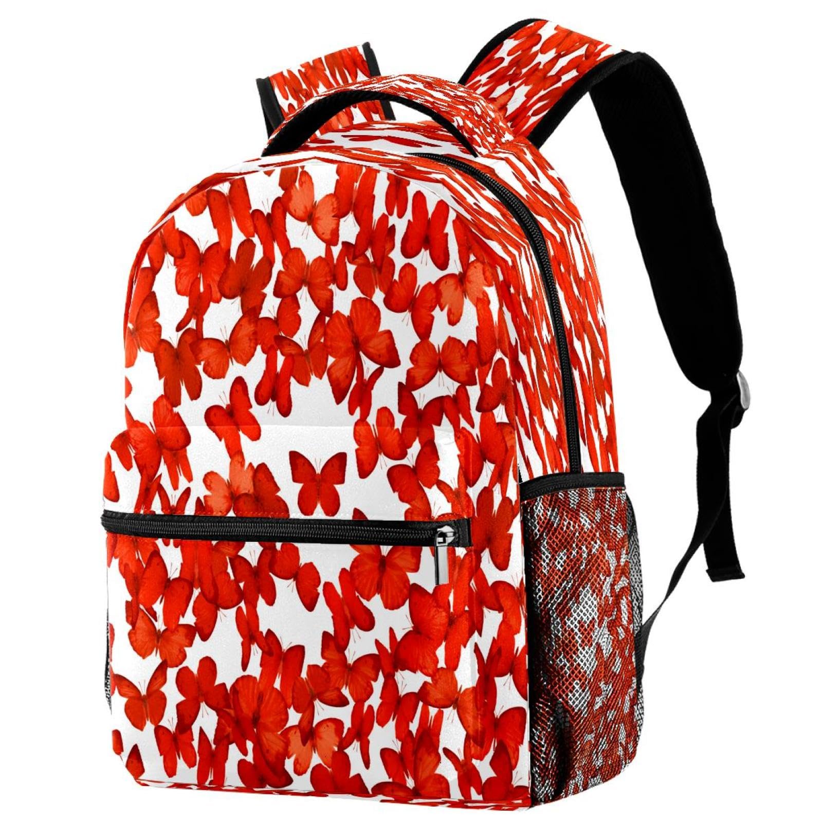 Sac à dos d'école papillons rouges grand format 40cm pour adolescents - 7