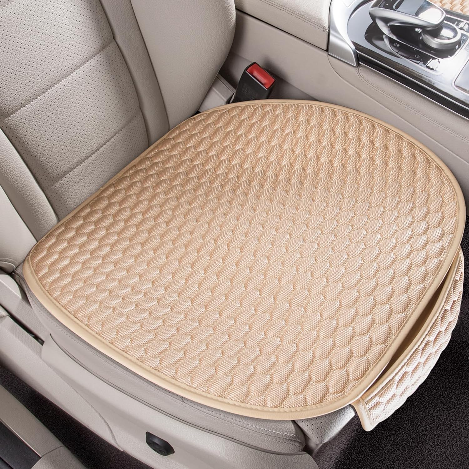 Car Seat Covers Cushion Pad,2PCS Front Bottom Seat Covers for Cars,Super Breathable,Storage Bags,Anti-Slip,Universal Automotive Seat Covers Fit for Most Sedans SUV Pick-up(2Pcs Beige)