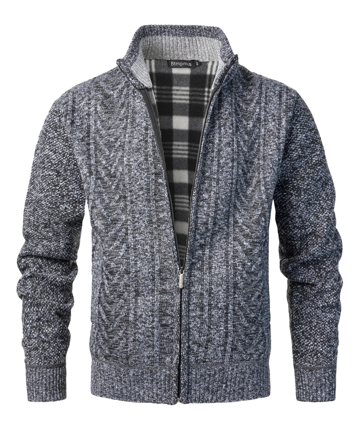 Homme Cardigan Veste en Maille Casual Ouvrez-Front Zippé Gilet Automne Hiver Sweatshirt Chaud Col Droit Manche Longue d'hiver Doublé en Polaire avec 2 Poches