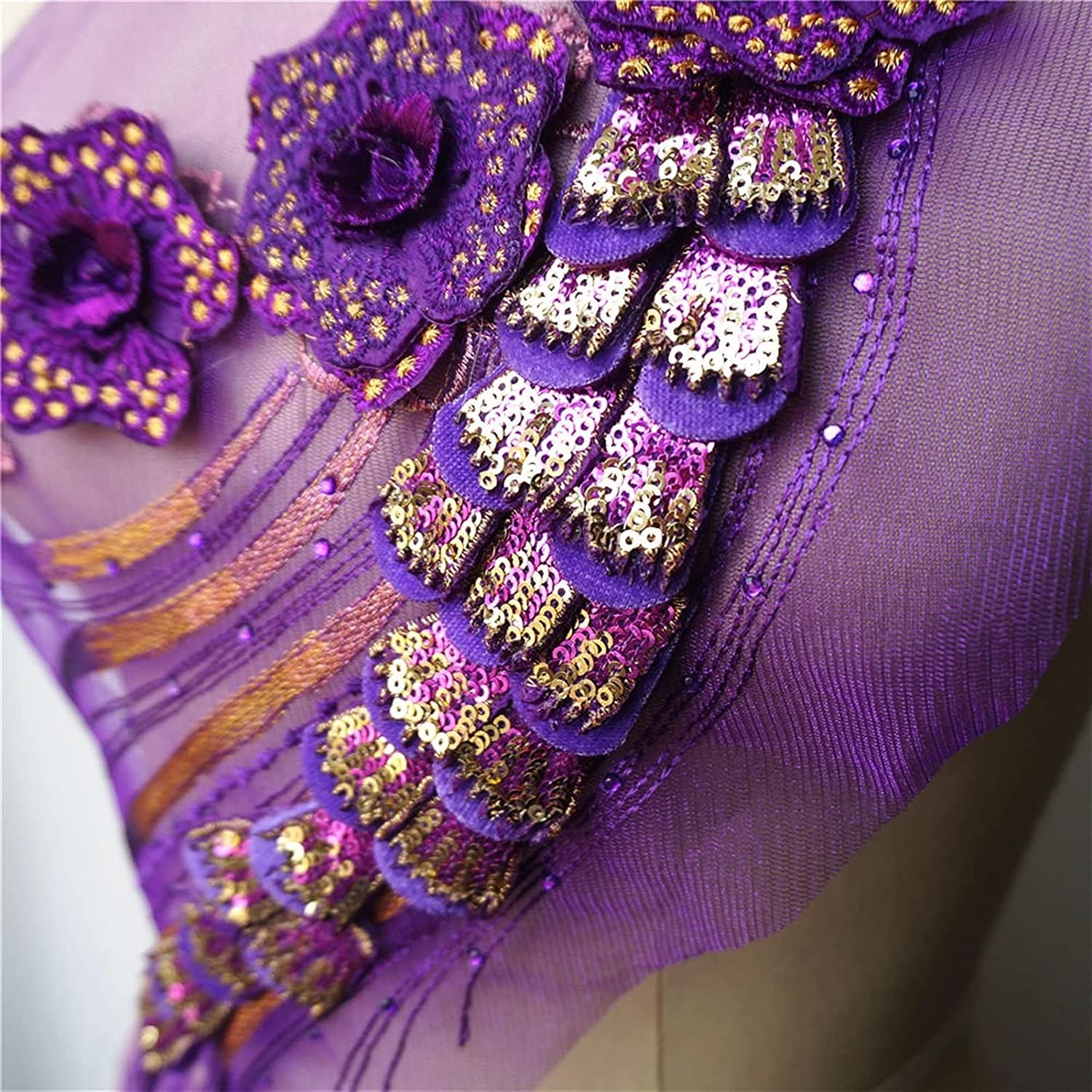Applicazioni da cucire, Tessuto di pizzo a fiori viola, paillettes, nappe, abito ricamato, applicazioni, colletto, maglia, toppa da cucire for la decorazione nozze, fai te