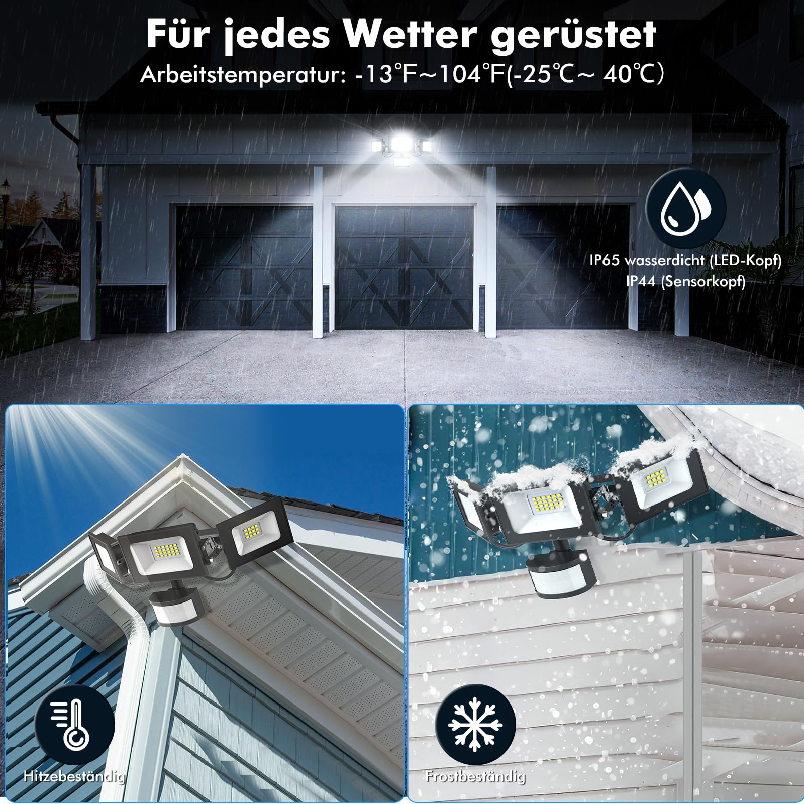 LED Strahler mit Bewegungsmelder 50W, 5000LM Fluter Flutlicht Scheinwerfer, 6500K Kaltweiß Flutlichtstrahler, IP65 Wasserdicht Außen-Sicherheitsbeleuchtung für Garten Garage Hof Wand,4 Stück