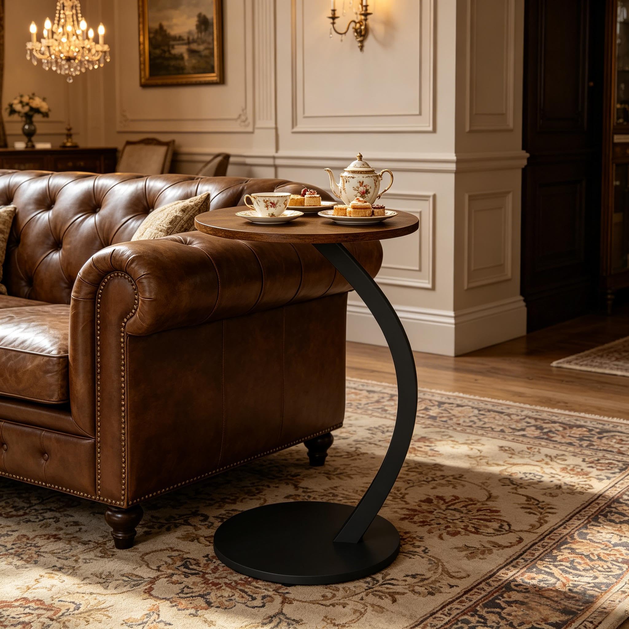 Mesa auxiliar en C negra de 40x64.5 cm para sofa o cama 1