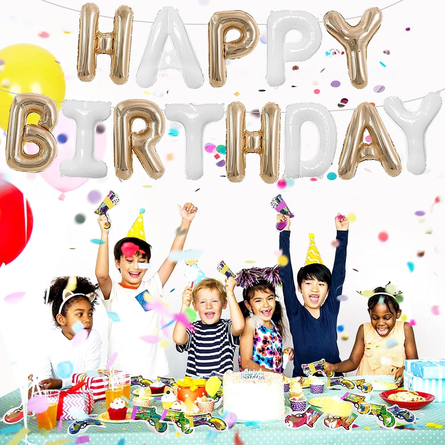  16 Inch Champagne Gold White Happy Birthday Balloon Banner Decor thumbnail