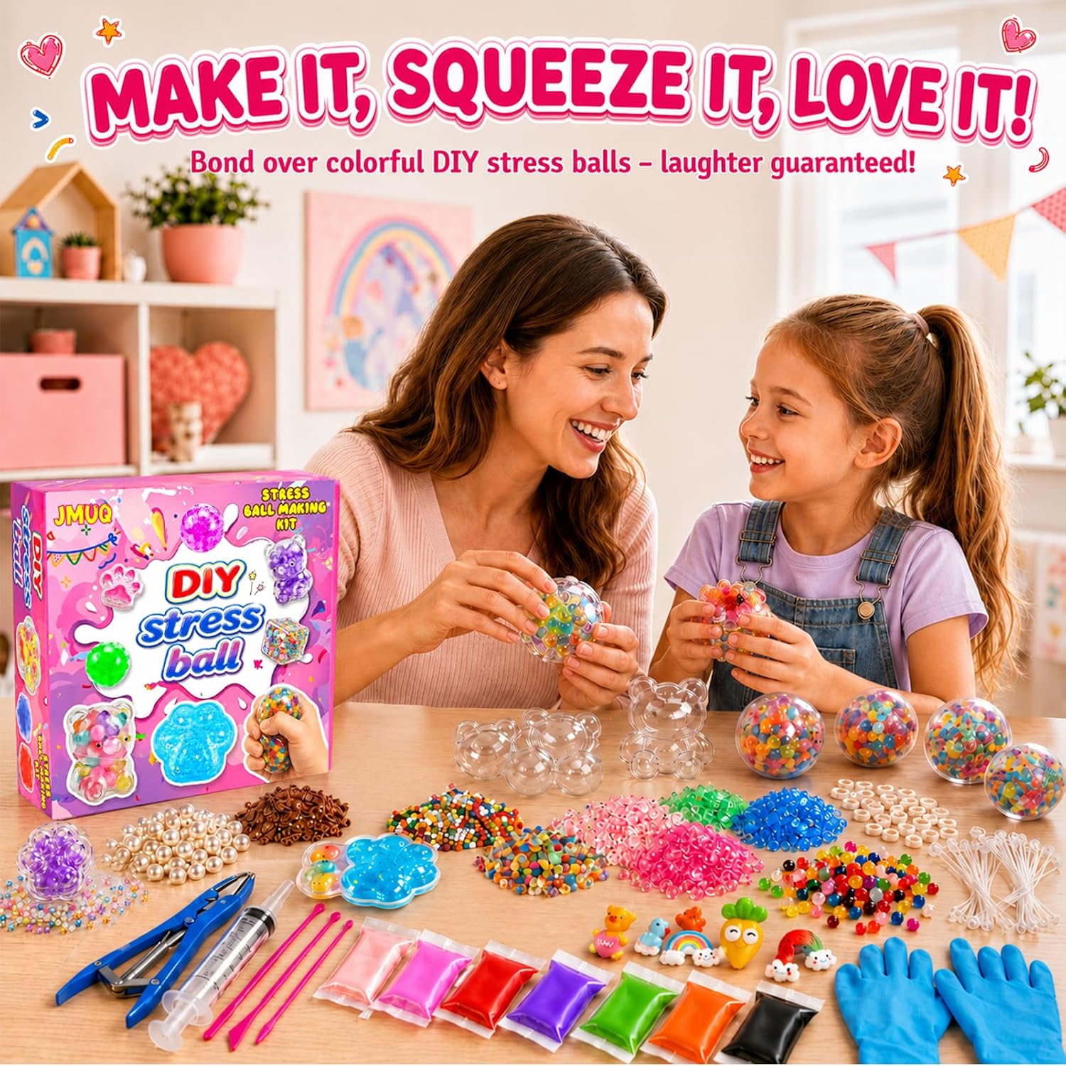 DIY Stress Ball Making Kit with Fillers –15PCS Stress Ball Squishy Making Kit Includes 15Empty Squishy Skins, 18Fillers, Air Pump & Expanded Tool for Adult ASMR Anxiety Relief & Sensory Play