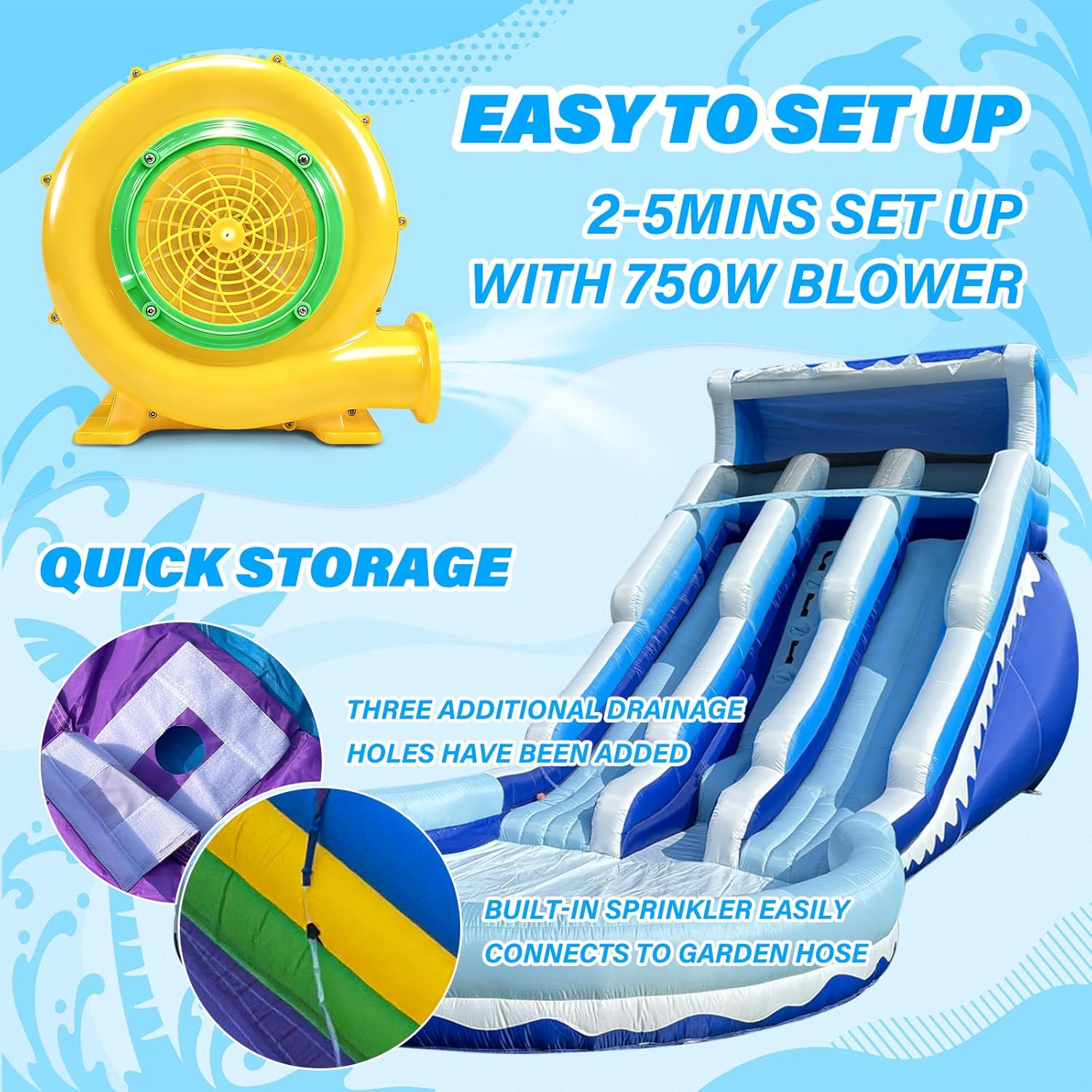 20.6FT Large Inflatable Water Slide with Swimming Play Center,Triple Water Slides&Lightweight Premium Water Slide Inflatables for Kids and Adults Backyard, 20.6x9.5x9.3Ft for Kids (550W Blower)
