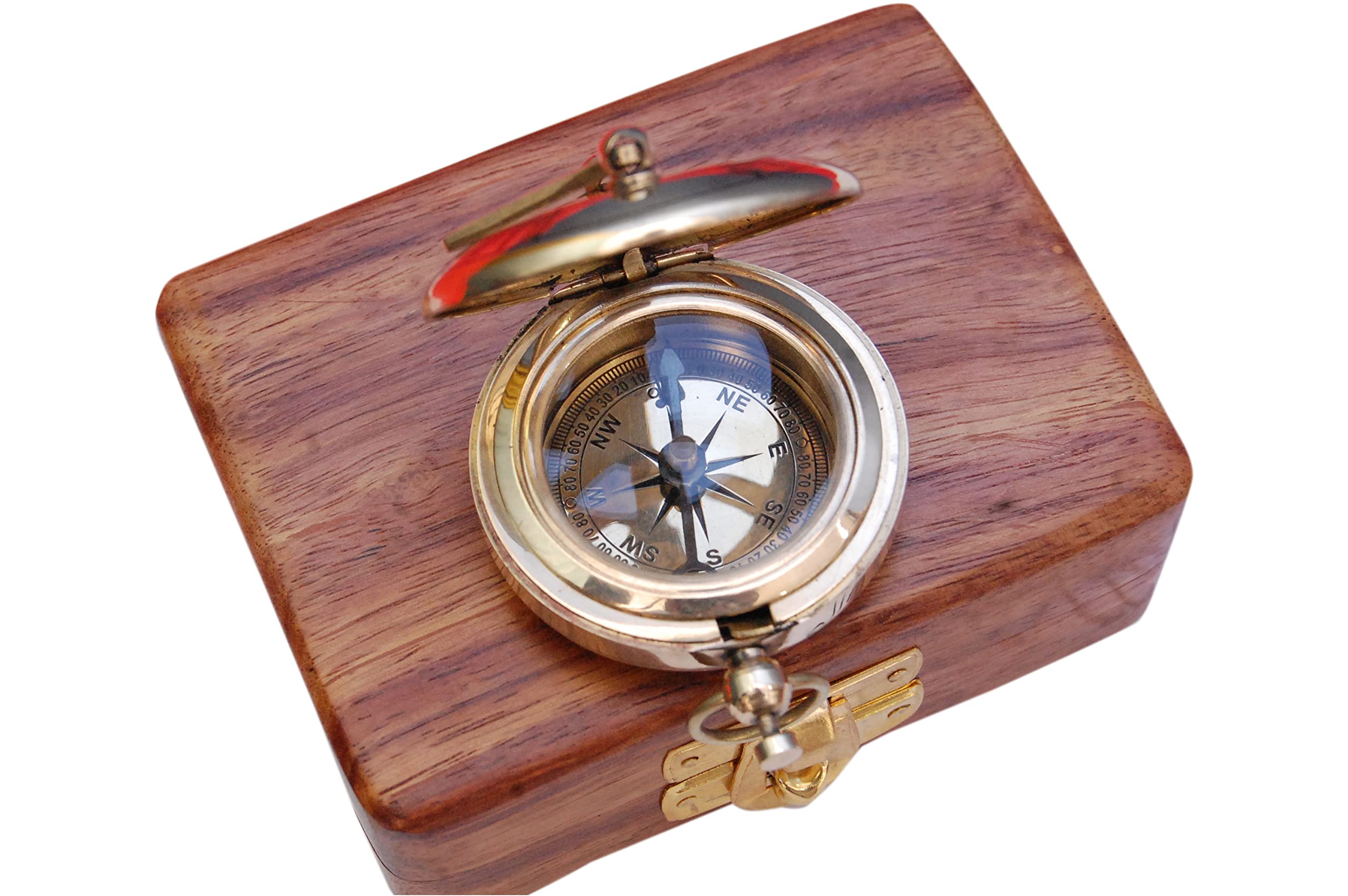 Brújula náutica de latón con caja de madera, reloj solar de latón antiguo y cobre para camping, senderismo, turismo, regalo grabado para él, reloj náutico, regalo de brújula