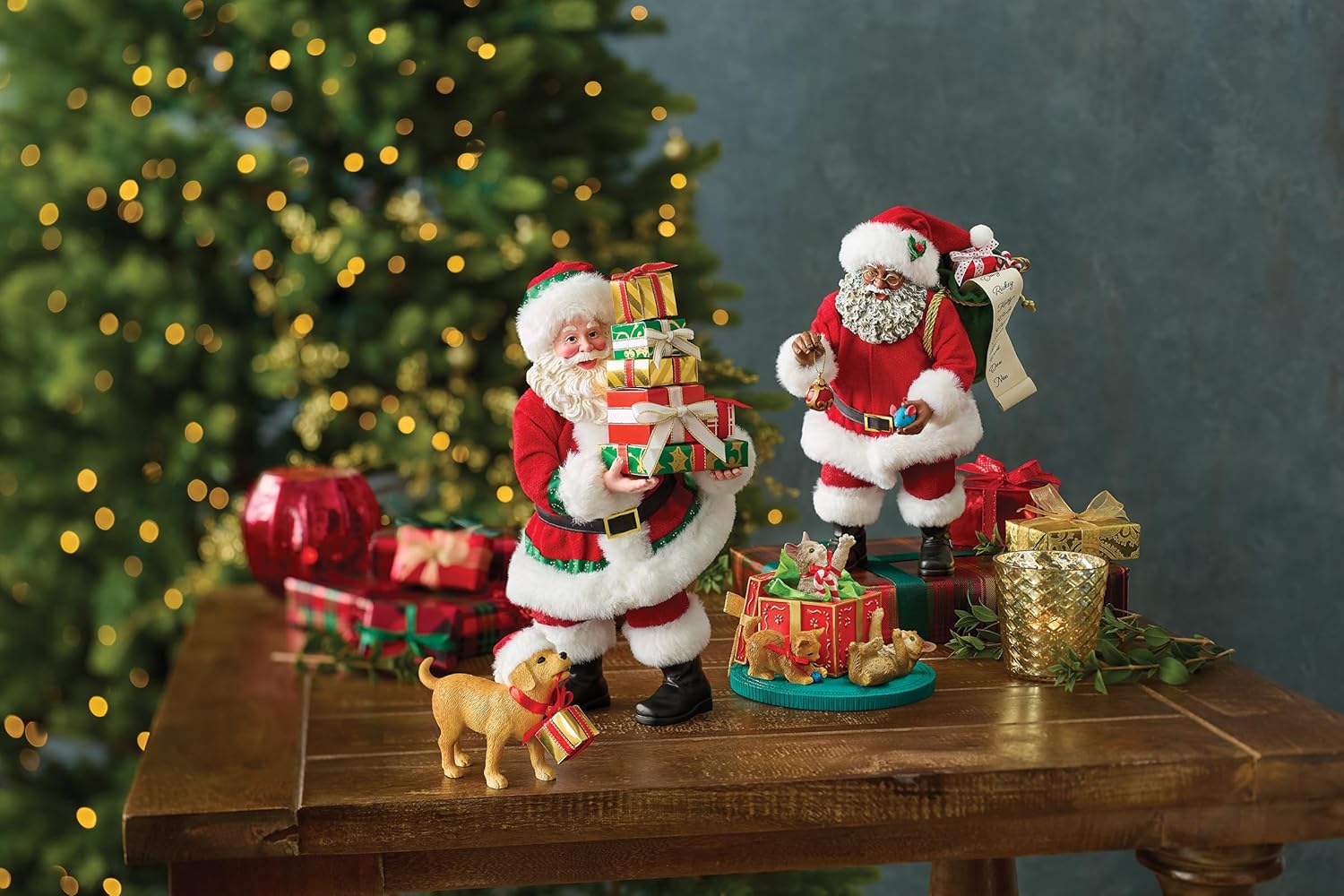 Department 56 Possible Dreams Santa and his Pets Whiskering You a Merry Christmas Figurine Set, 10.5 Inch, Multicolor