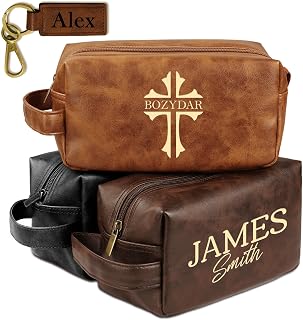 Personalized Toiletry Bag for Men, Custom Toiletry Bag, Customized Leather Travel Shaving Kit Bag, Unique Birthday Anniversary, Graduation Gift for Men, Him, Husband, Father, Son, Dad, Brother