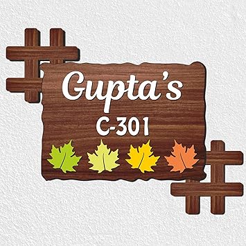 Heartsly Personalized Vine Leaf Name Plate for Home Entrance (12x10 Inch) | Customized Wooden Board with Acrylic Letters Name for House Office Flat Door Decoration